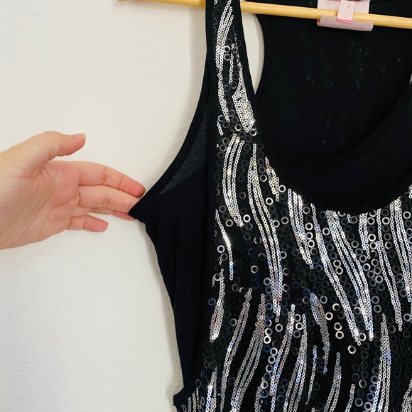 Romeo Juliet Couture • Sexy Sequence Black & Silver Mini Party Dress - Picture 3 of 12